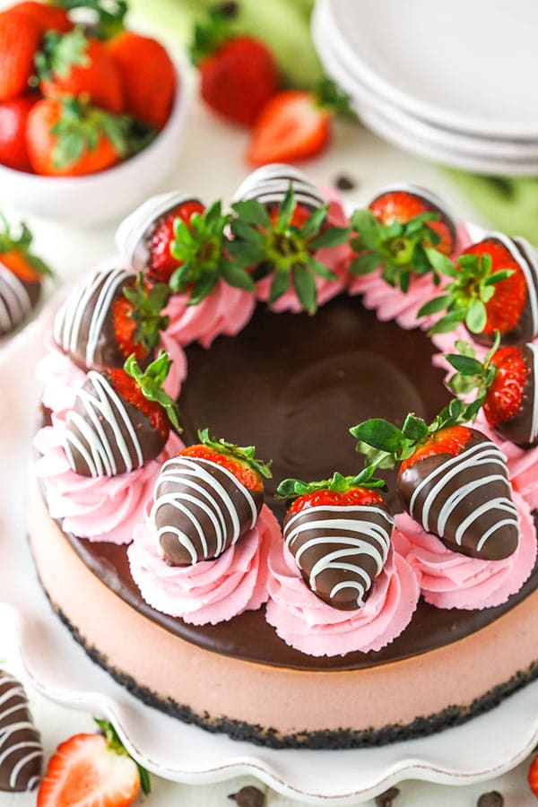 Chocolate Covered Strawberry Cheesecake overhead view