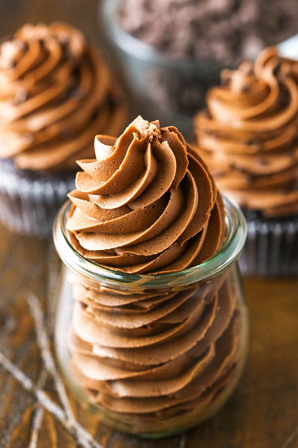 Chocolate Buttercream Frosting in glass jar