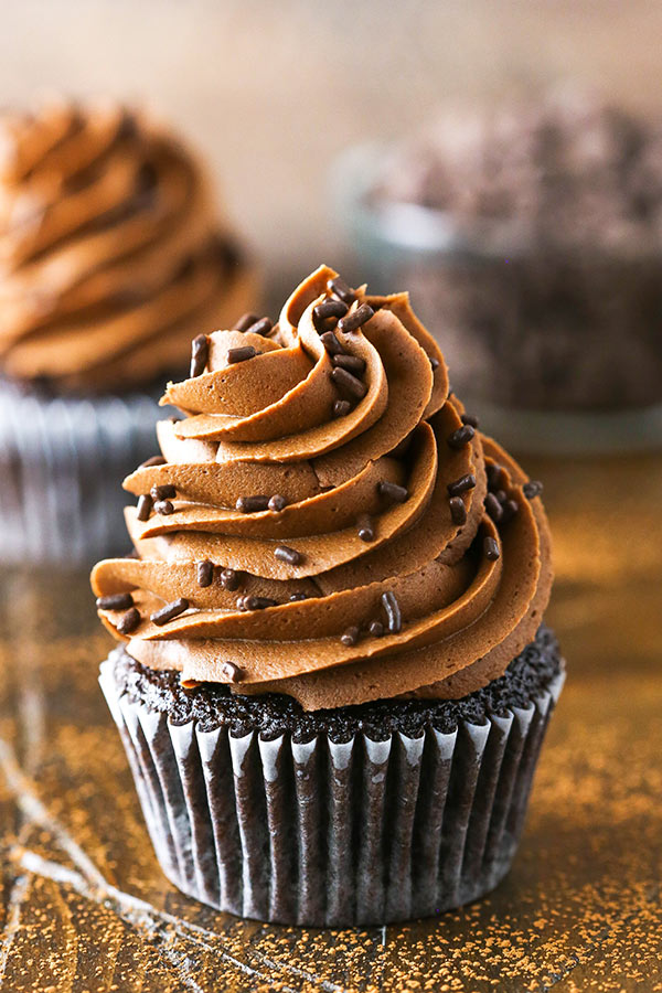 This Fudgy Chocolate Buttercream Frosting is the perfect easy chocolate buttercream frosting recipe made with both chocolate chips and cocoa powder!