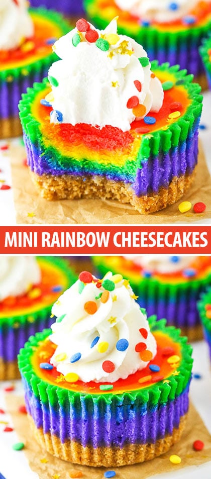 collage of Mini Rainbow Cheesecakes