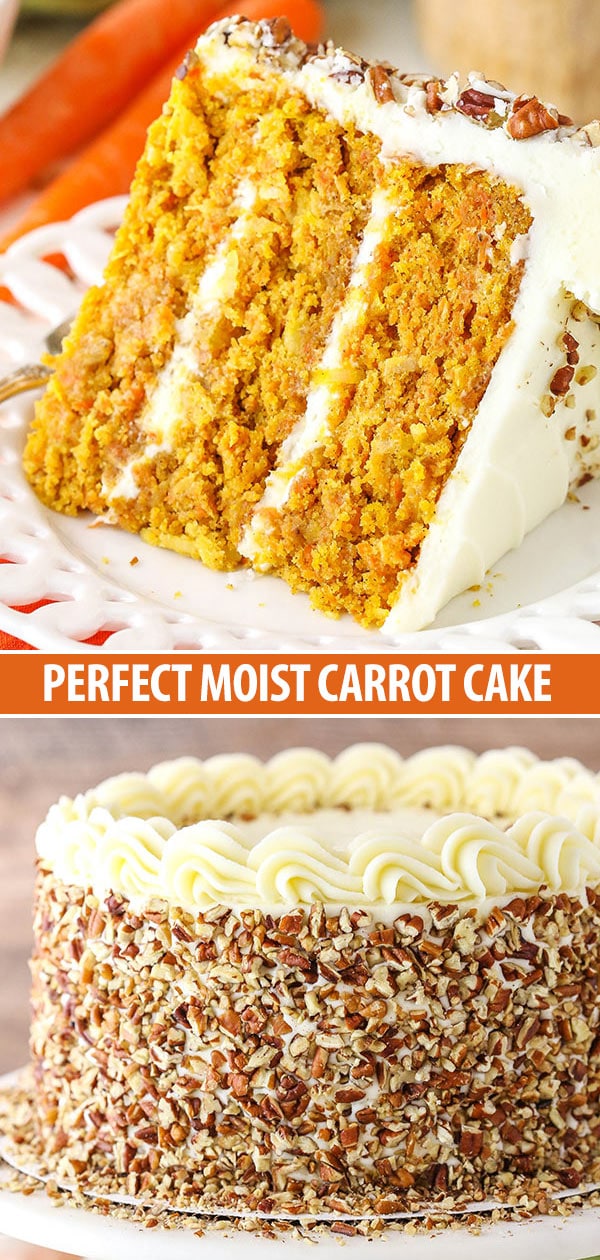 Slice of carrot cake and a fully decorated carrot cake
