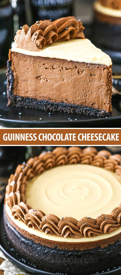 Collage of guinness chocolate cheesecake photos