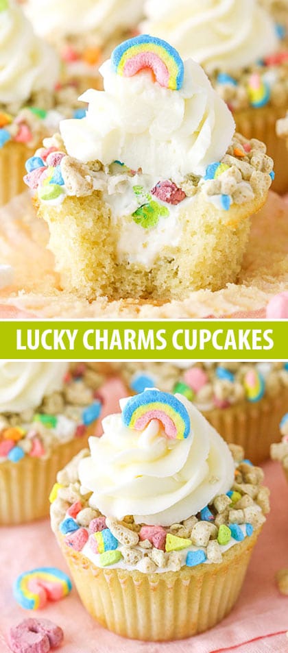 lucky charms cupcakes collage of photos