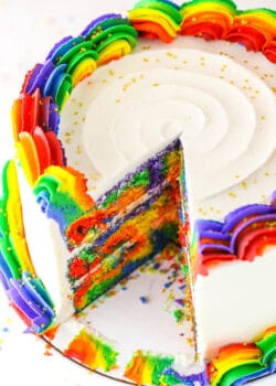 rainbow swirl cake with slice cut out