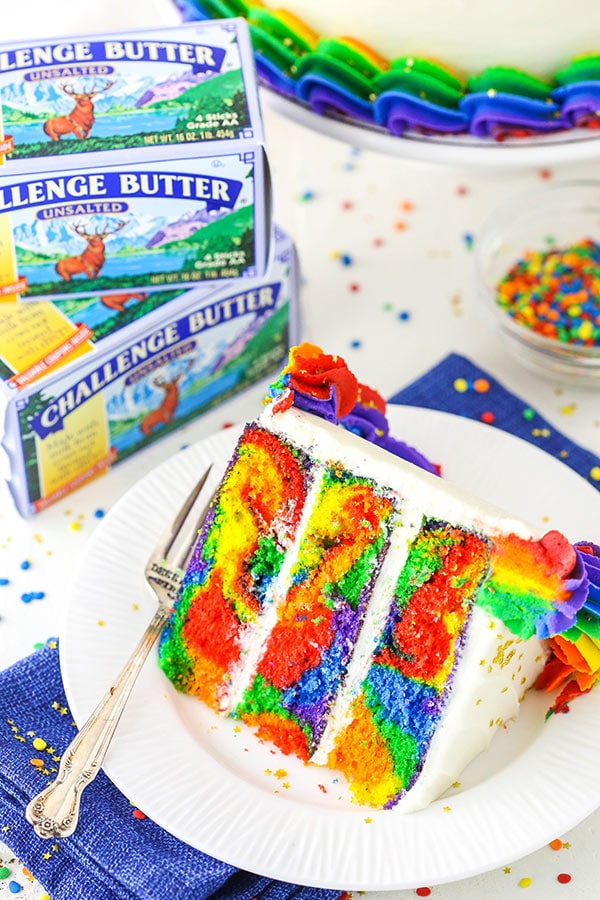 slice of rainbow swirl cake