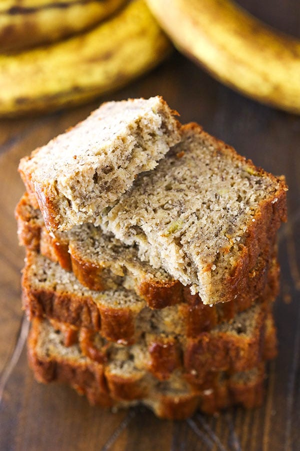 Stack of banana bread slices