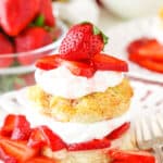 Shortcake biscuits with homemade whipped cream and strawberries.