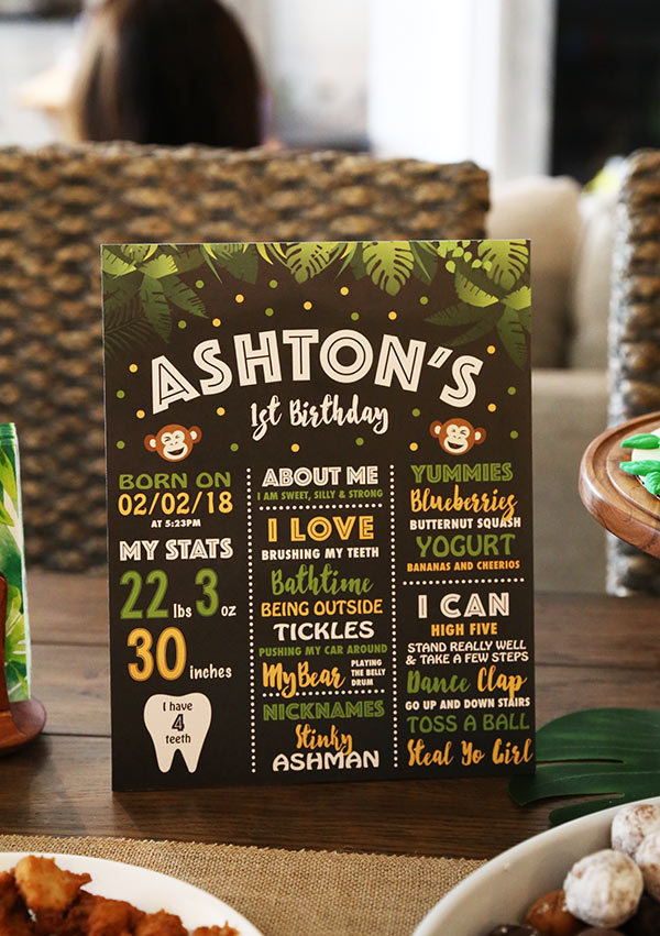 Ashton's Milestones Written on a Festive Monkey Themed Birthday Card