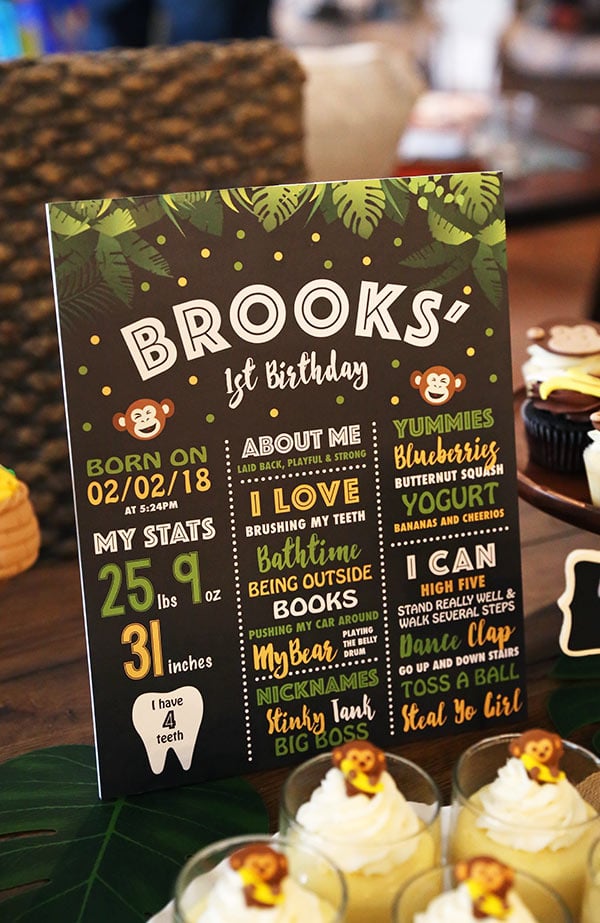 A Little Poster Detailing Brooks' Milestones at One Year Old