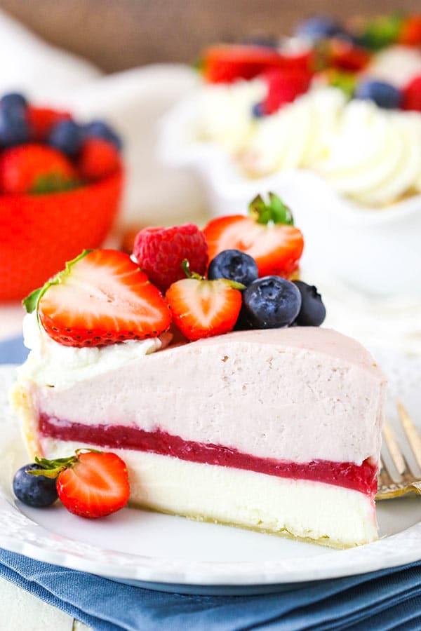 photo of berry almond cream pie slice from the side