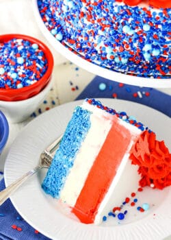 slice of red white and blue ice cream cake