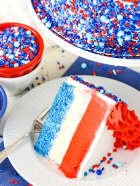 slice of red white and blue ice cream cake
