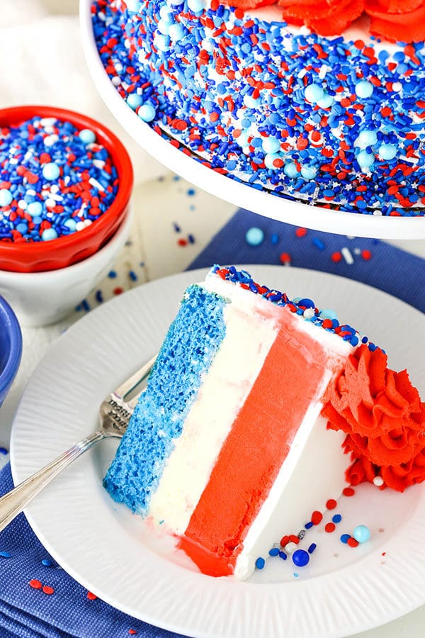 slice of red white and blue ice cream cake