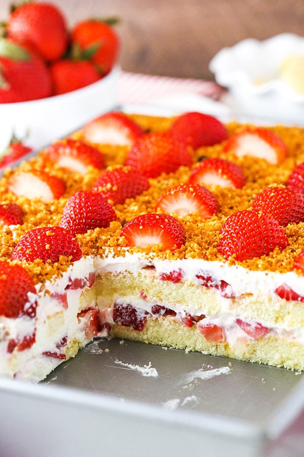 cross section of strawberry shortcake icebox cake
