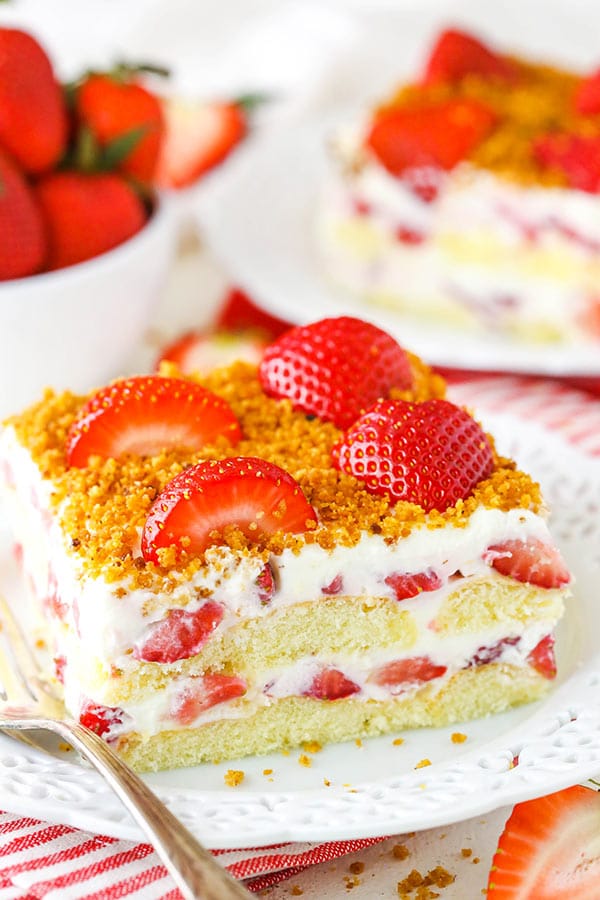 strawberry shortcake icebox cake slice