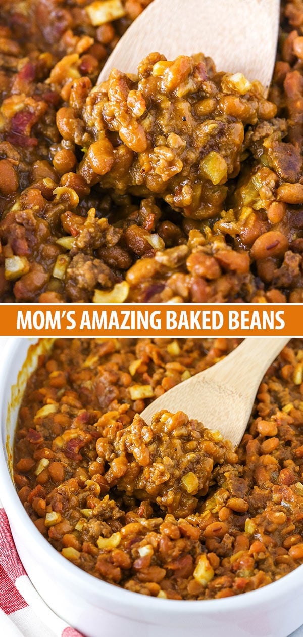collage of baked beans in a casserole dish