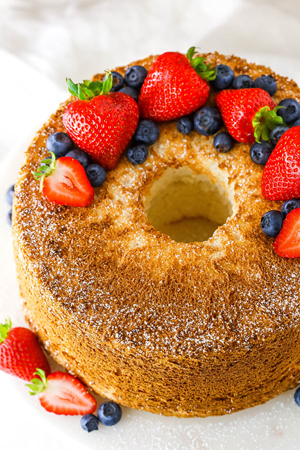 Full Angel Food Cake overhead photo