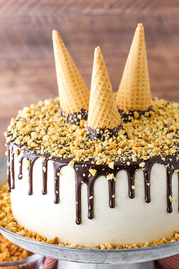 Close up of full drumstick layer cake
