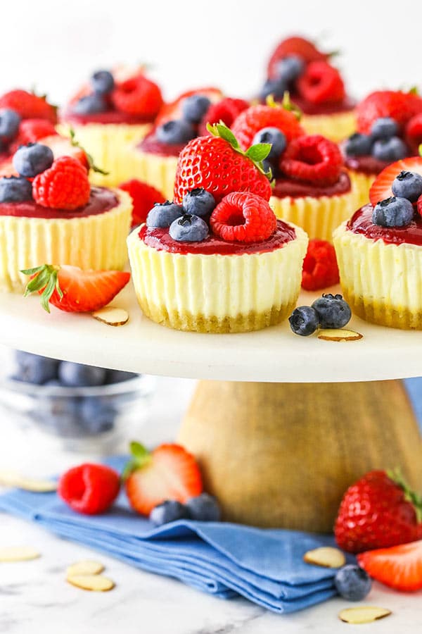 Mini Berry Almond Cheesecake displayed close up