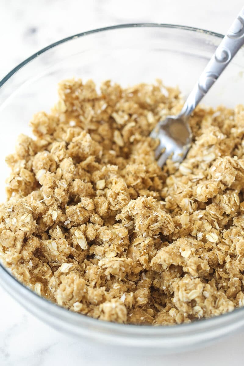 combined streusel for topping in glass bowl