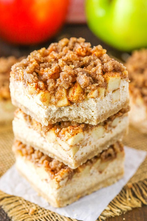 Bite out of Apple Streusel Cheesecake Bars