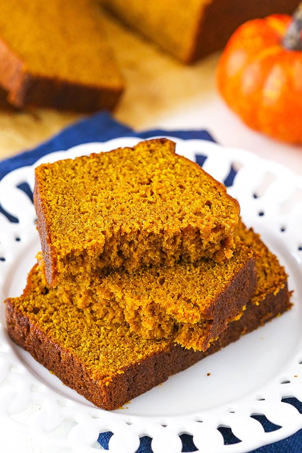 pumpkin bread slices on white plate