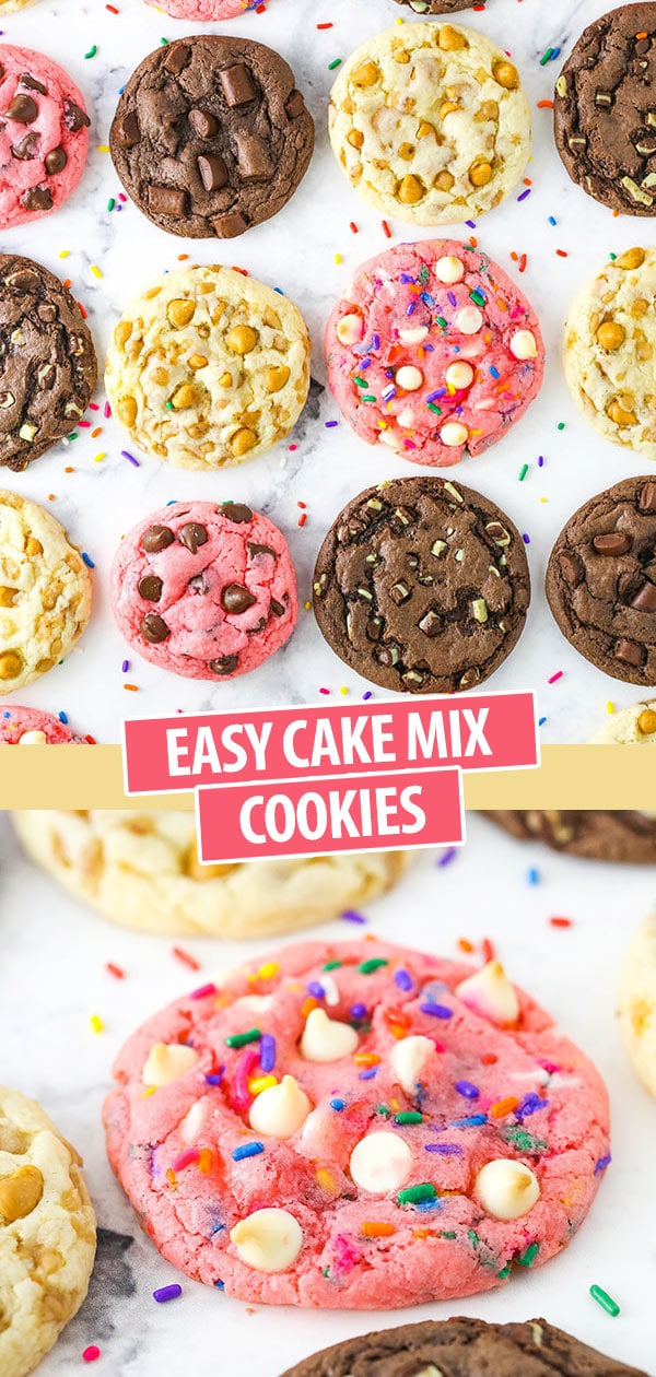 Pink, vanilla and chocolate cake mix cookies