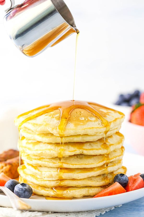 These Homemade Pancakes are fluffy, easy to make and quick to throw together in the morning!