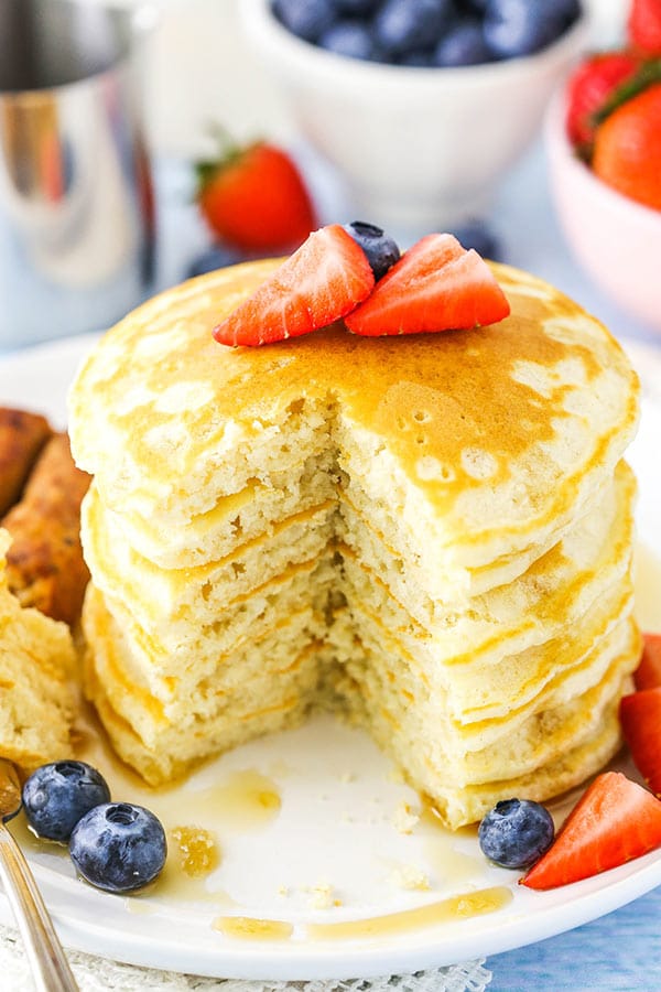 These Homemade Pancakes are fluffy, easy to make and quick to throw together in the morning!
