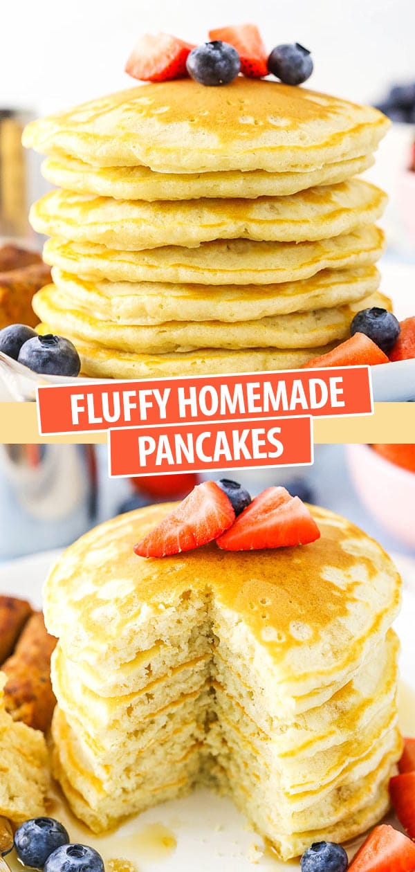These Homemade Pancakes are fluffy, easy to make and quick to throw together in the morning!
