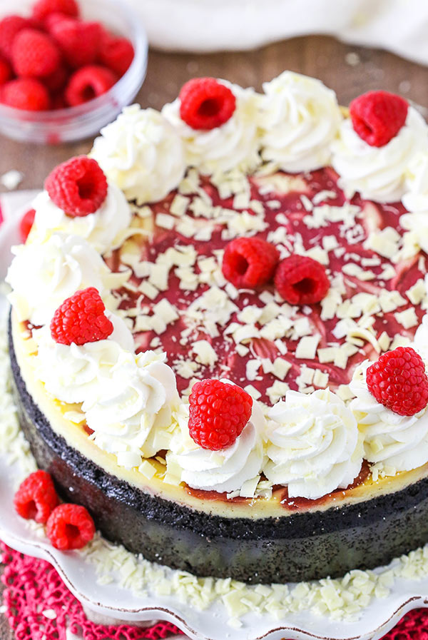 overhead image of White Chocolate Raspberry Cheesecake