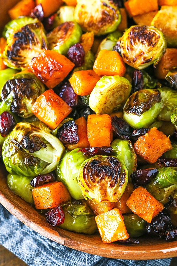 Honey Roasted Brussels Sprouts with Butternut Squash and Cranberries