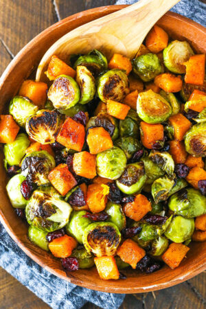 Honey Roasted Brussels Sprouts with Butternut Squash & Cranberries