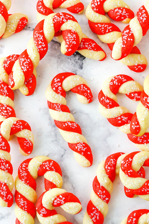 candy cane cookies overhead view