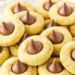 A stack of peanut butter blossom cookies