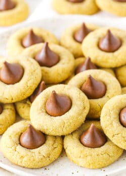 A stack of peanut butter blossom cookies