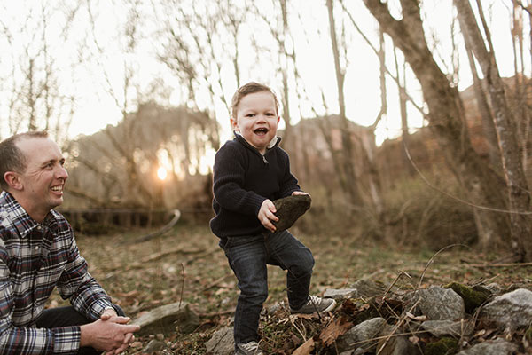 Brooks holding a rock