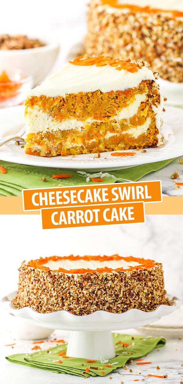 Pinterest image for cheesecake swirl carrot cake