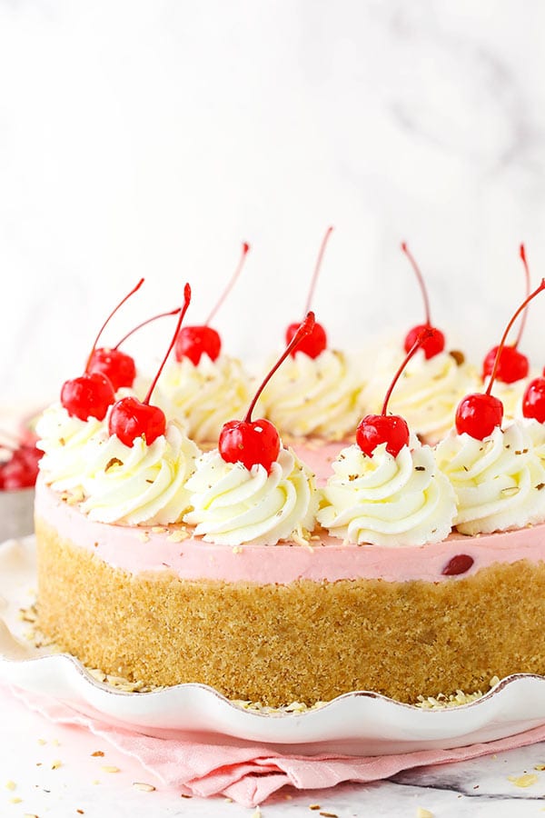 No Bake Cherry Almond Cheesecake decorated cake