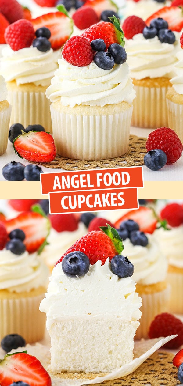Pinterest Collage of Fluffy Angel Food Cupcakes