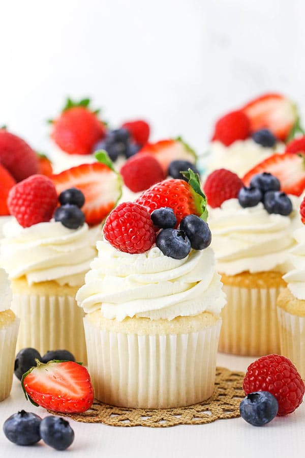 Fluffy Angel Food Cupcakes Topped with Fresh Berries