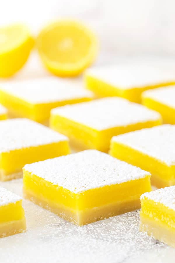 Lemon Bars Dusted with Powdered Sugar