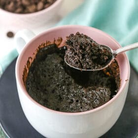 A Spoon Full of Rich Chocolate Cake Made in a Coffee Mug