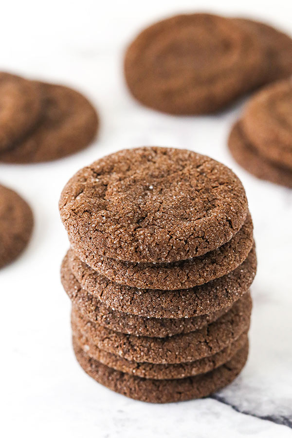 Seven Chocolate Cookies Stacked on Top of One Another