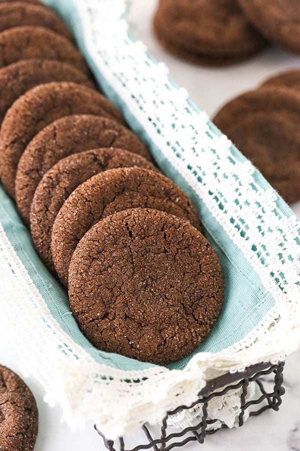 Chocolate Sugar Cookies Lined up on a Doiley