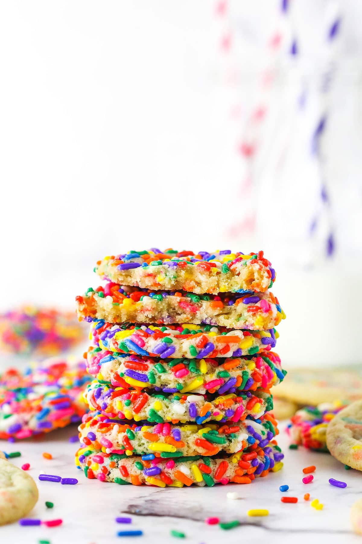 A Stack of Soft and Chewy Sprinkle Sugar Cookies