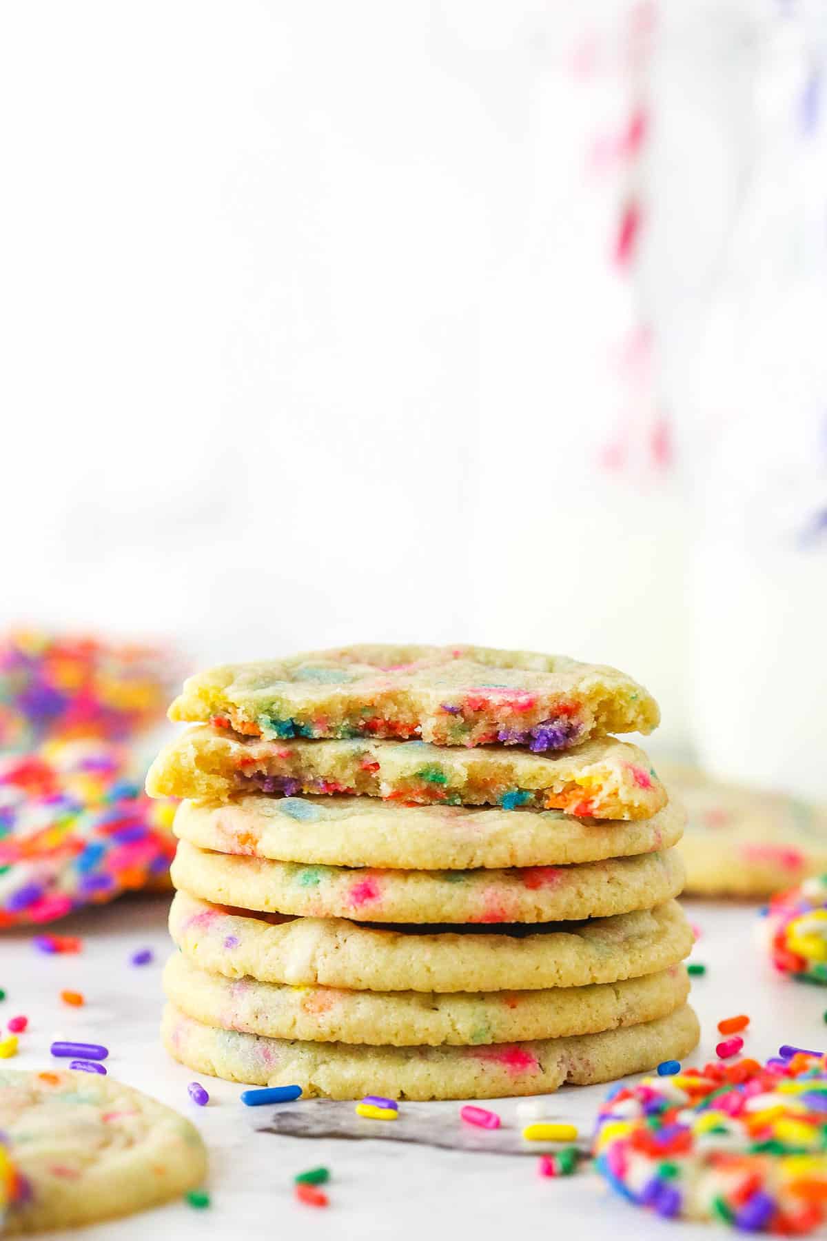 A Pile of Sprinkle Sugar Cookies with Sprinkles Inside of the Cookies