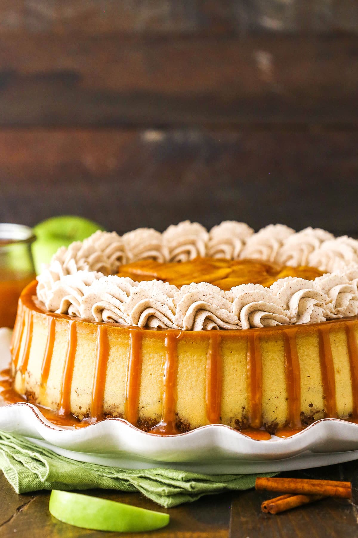 side image of full caramel apple blondie cheesecake