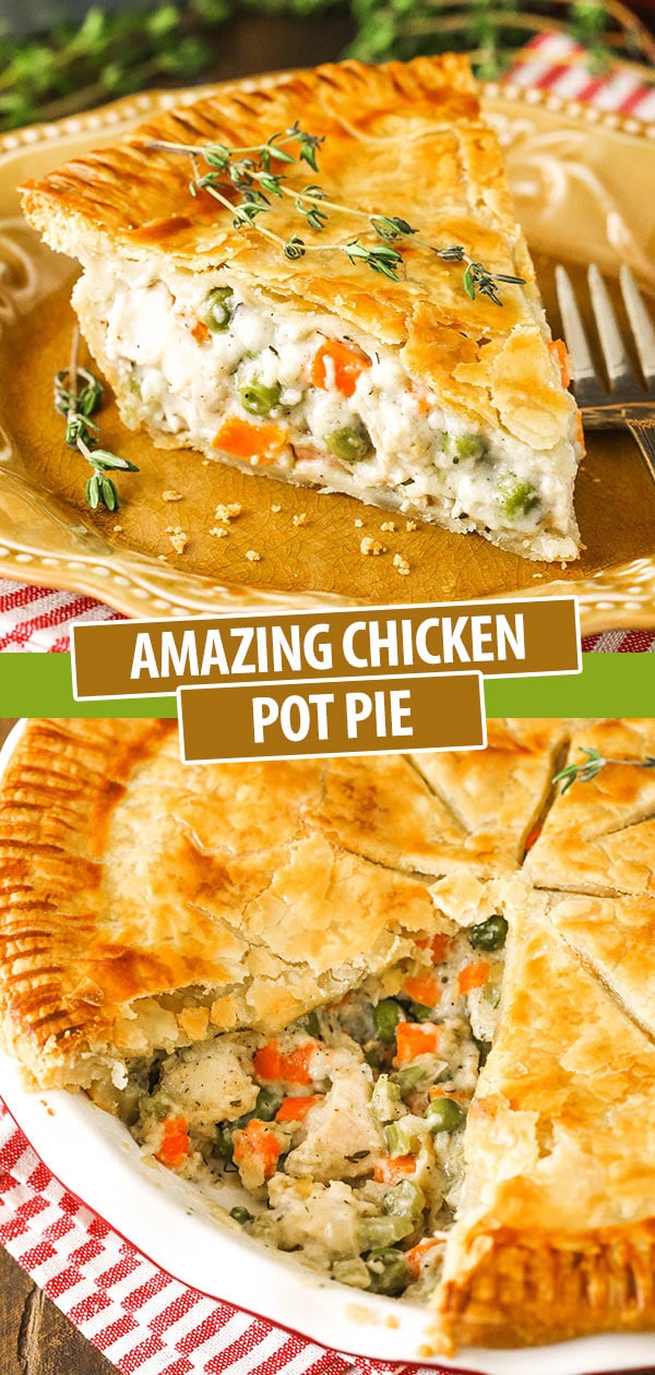 pot pie with a slice taken out and a slice on a plate