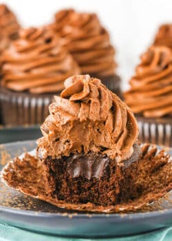 Chocolate cupcake with a bite taken out